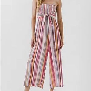 Express - la'ven striped strapless jumpsuit